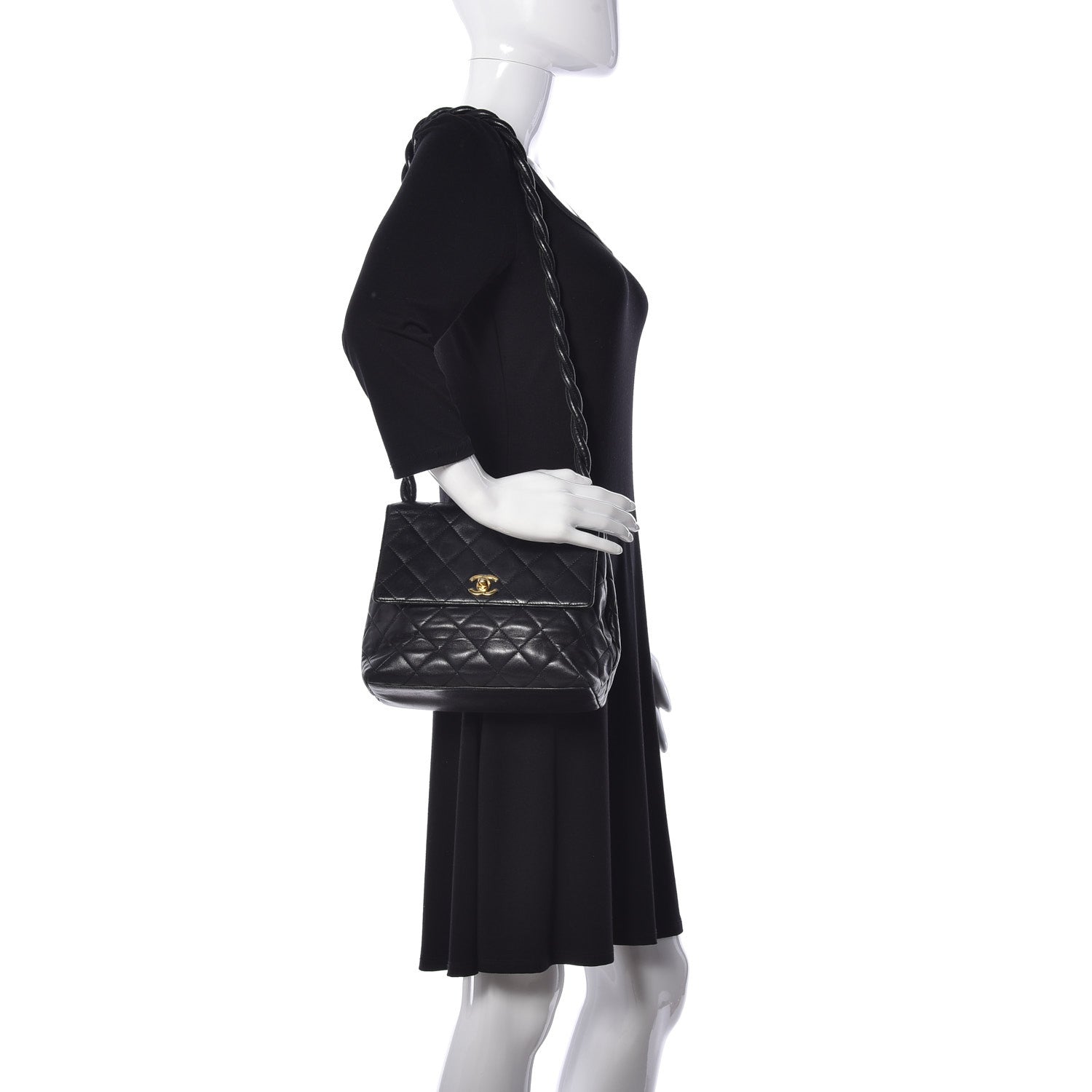 Chanel Lambskin Quilted Medium Braided Single Flap Black 2 of 9