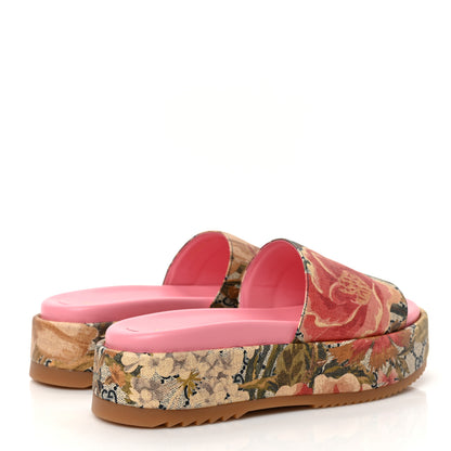 Gucci GG Supreme Monogram Water Flora Angelina Platform Slide Sandals 39.5 Beige Blue Multicolor 4 of 8