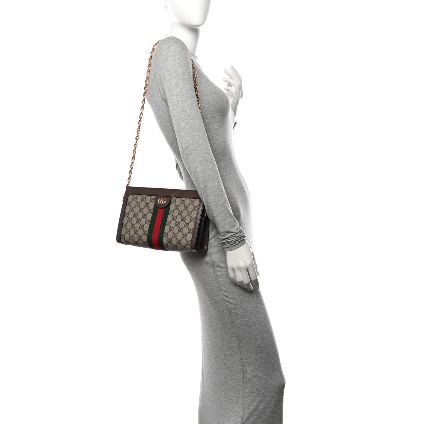 GG Supreme Monogram Web Small Ophidia Chain Shoulder Bag Brown