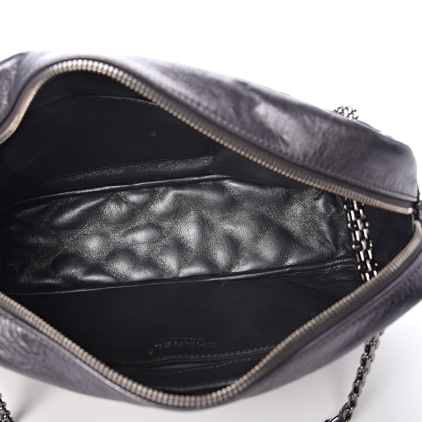 Metallic Aged Calfskin Quilted Medium Reissue Camera Case Dark Silver