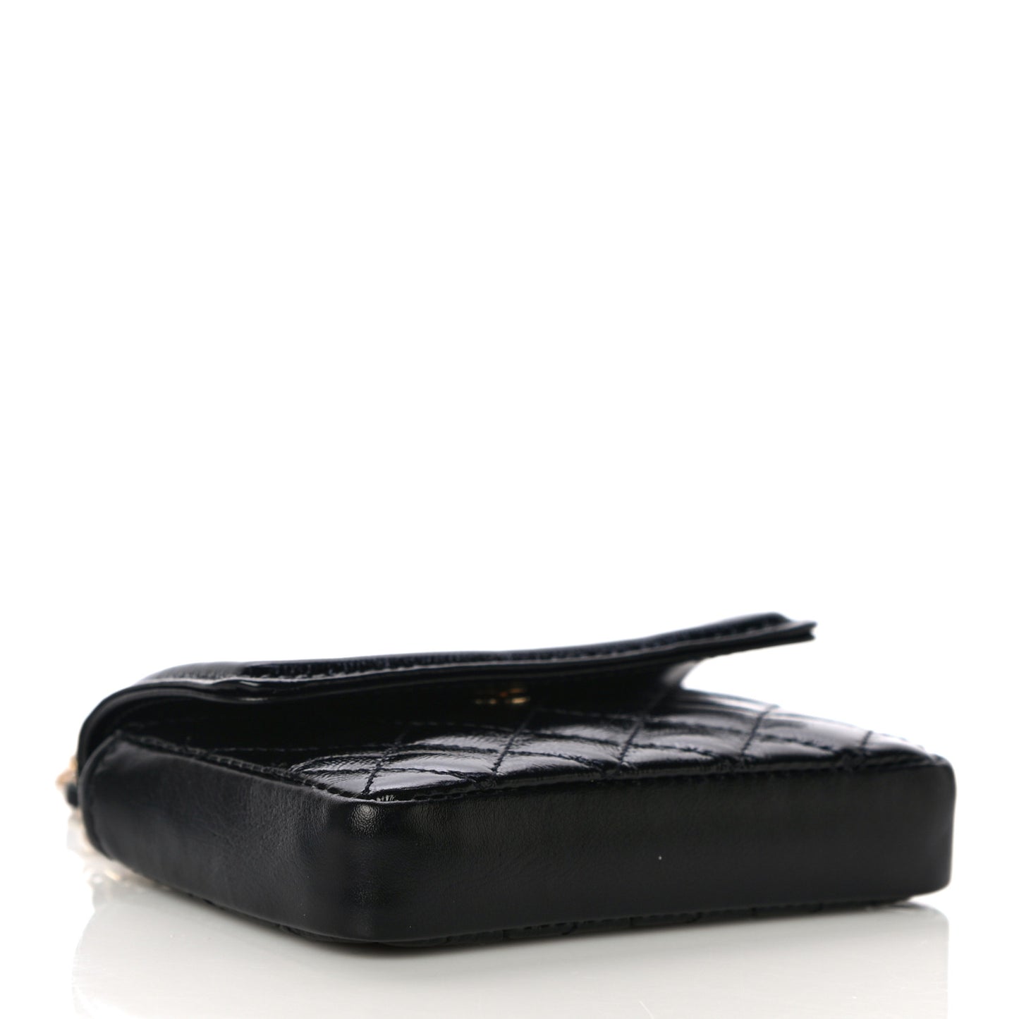 Shiny Aged Calfskin Quilted Waist Belt Bag Black