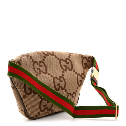 Gucci Monogram Jumbo GG Textured Dollar Calfskin Web Belt Bag Camel Ebony New Acero 3 of 10