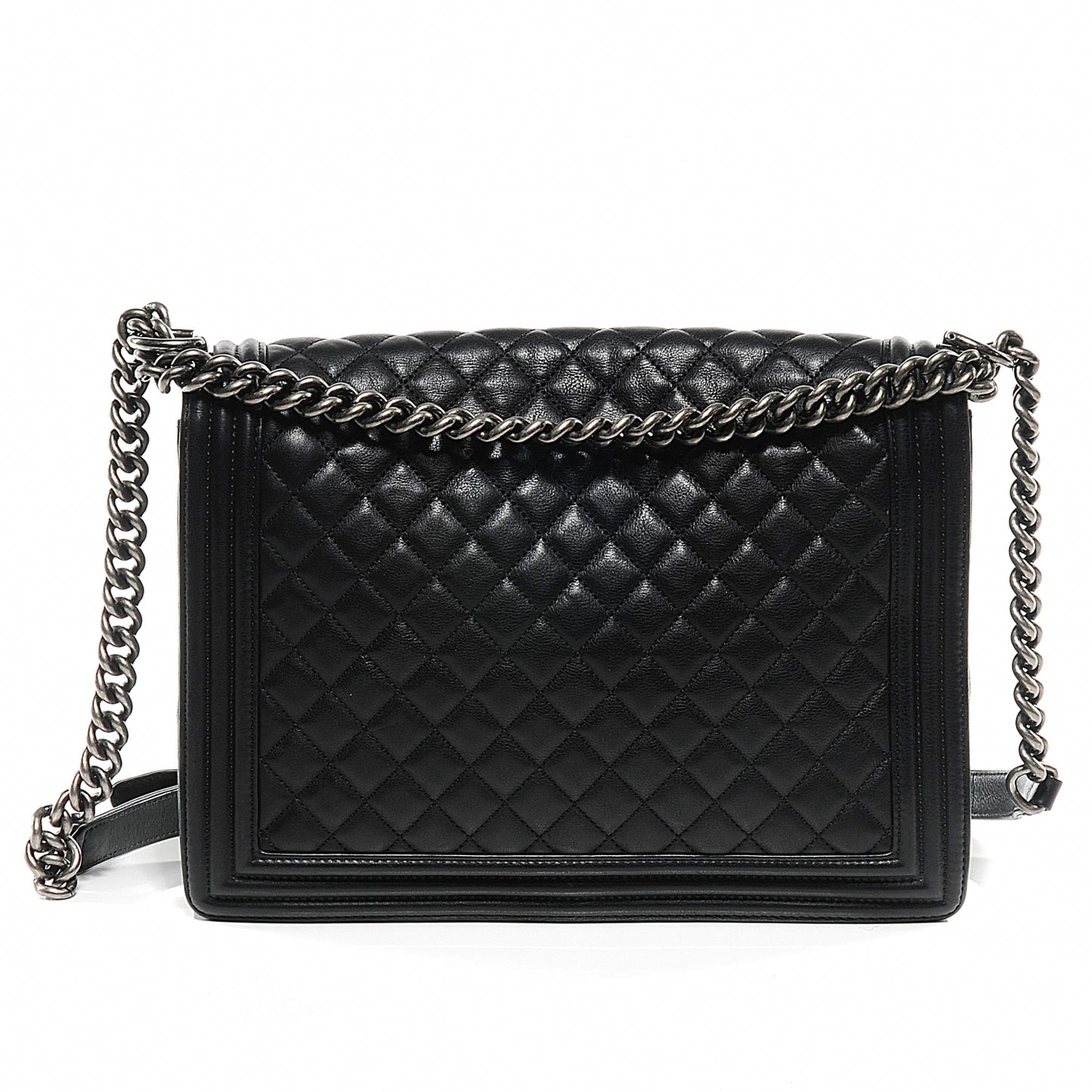 Calfskin Quilted Large Boy Flap Black