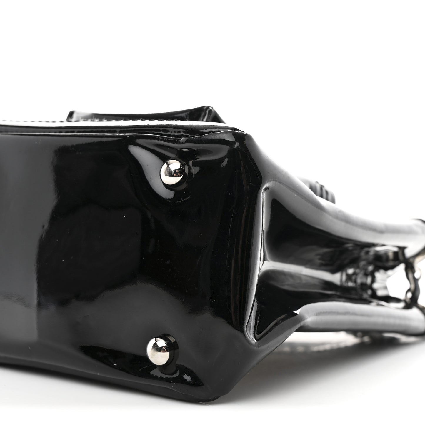 Patent Pony Hair Small Pocket Tote Black White