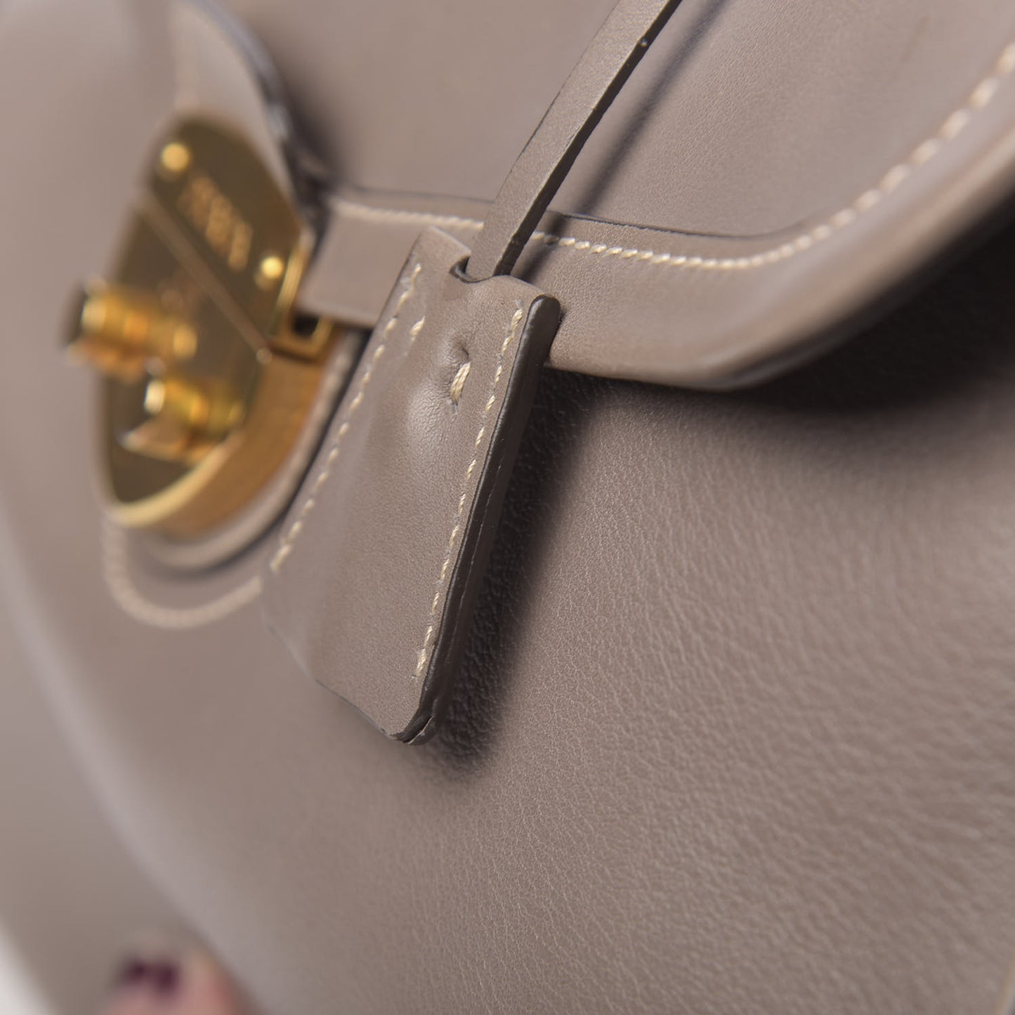 City Calfskin Foldover Pushlock Top Handle Satchel Argilla