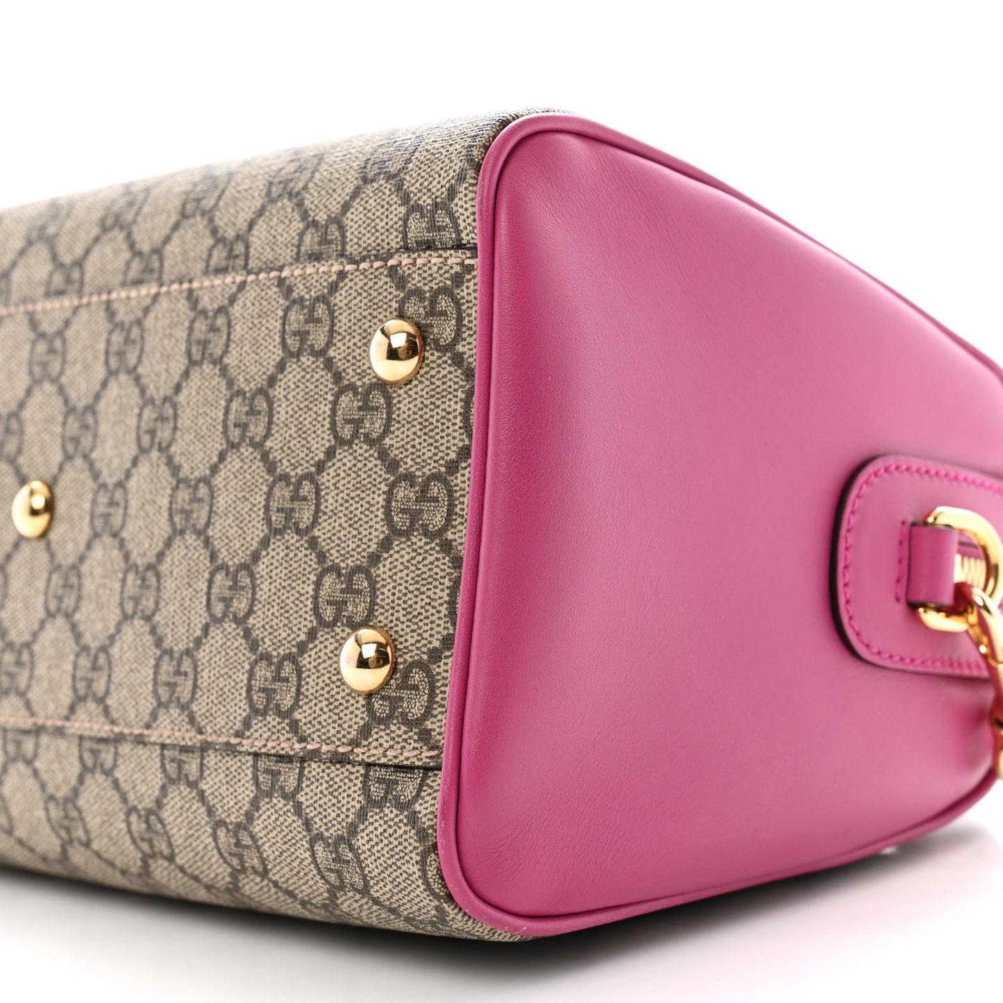 GG Supreme Monogram Moon Calfskin Small Boston Beige Ebony Hibiscus Red New Rosette