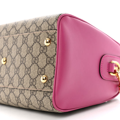 Gucci GG Supreme Monogram Moon Calfskin Small Boston Beige Ebony Hibiscus Red New Rosette 10 of 13