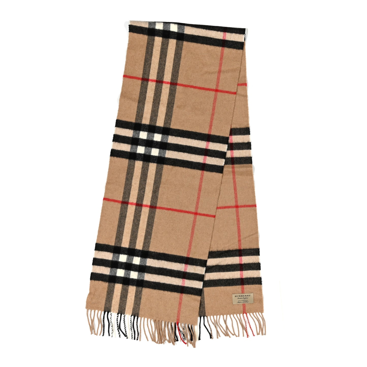 Cashmere Classic Check Fringe Scarf Camel