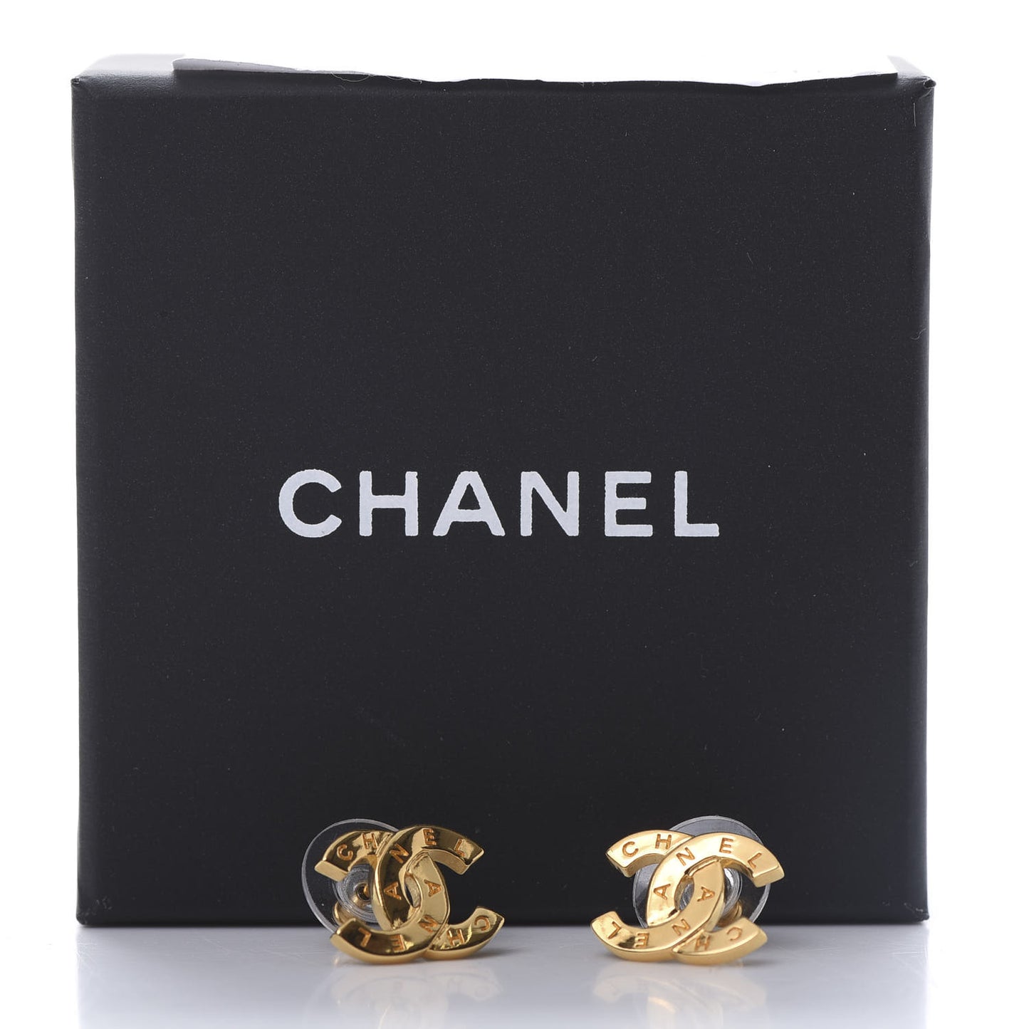 Metal CC Paris Button Stud Earrings Gold