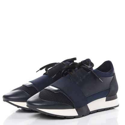Balenciaga Mesh Calfskin Neoprene Suede Womens Race Runner Sneakers 38 Bleu Nuit 3 of 10