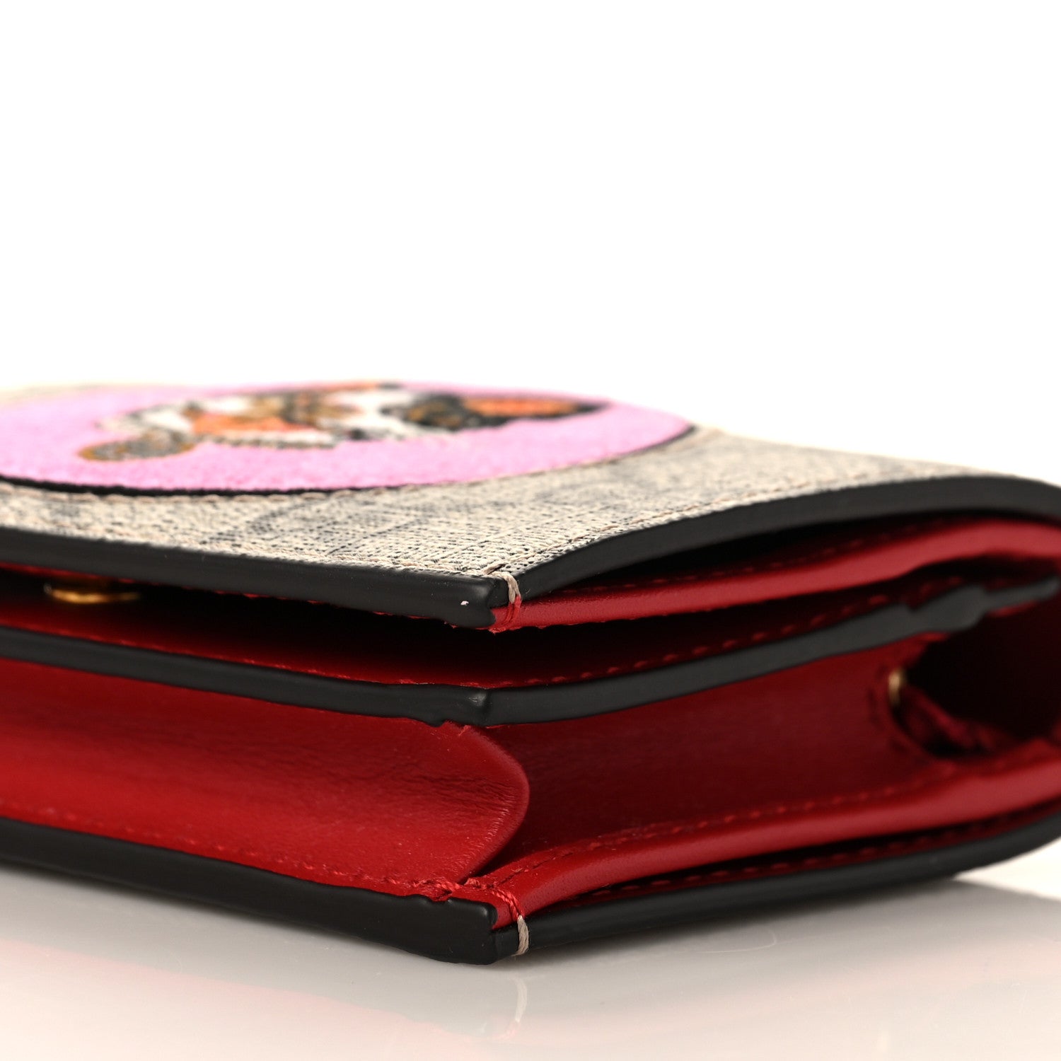 Gucci GG Supreme Monogram Bosco Patch Card Case Wallet Beige Malva Hibiscus Red 8 of 9