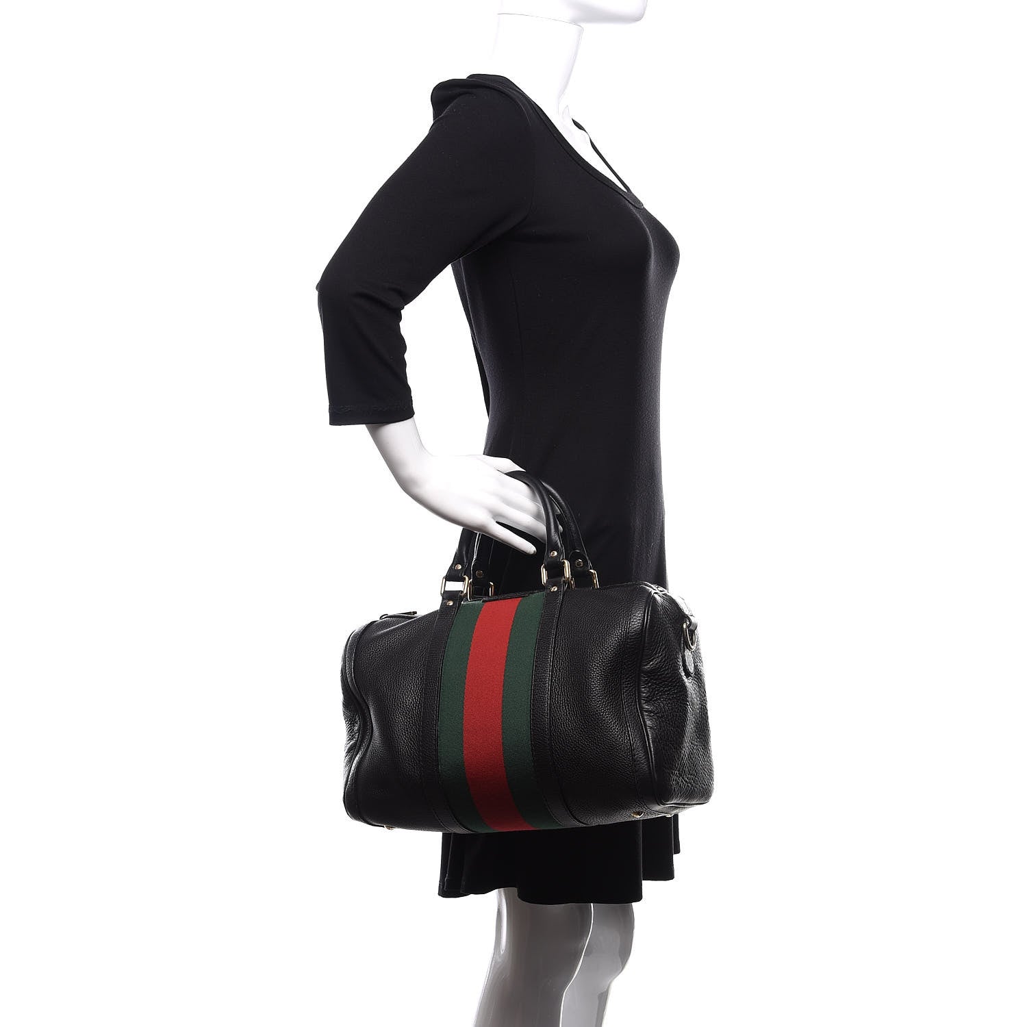 Gucci Calfskin Vintage Web Medium Boston Black 3 of 15