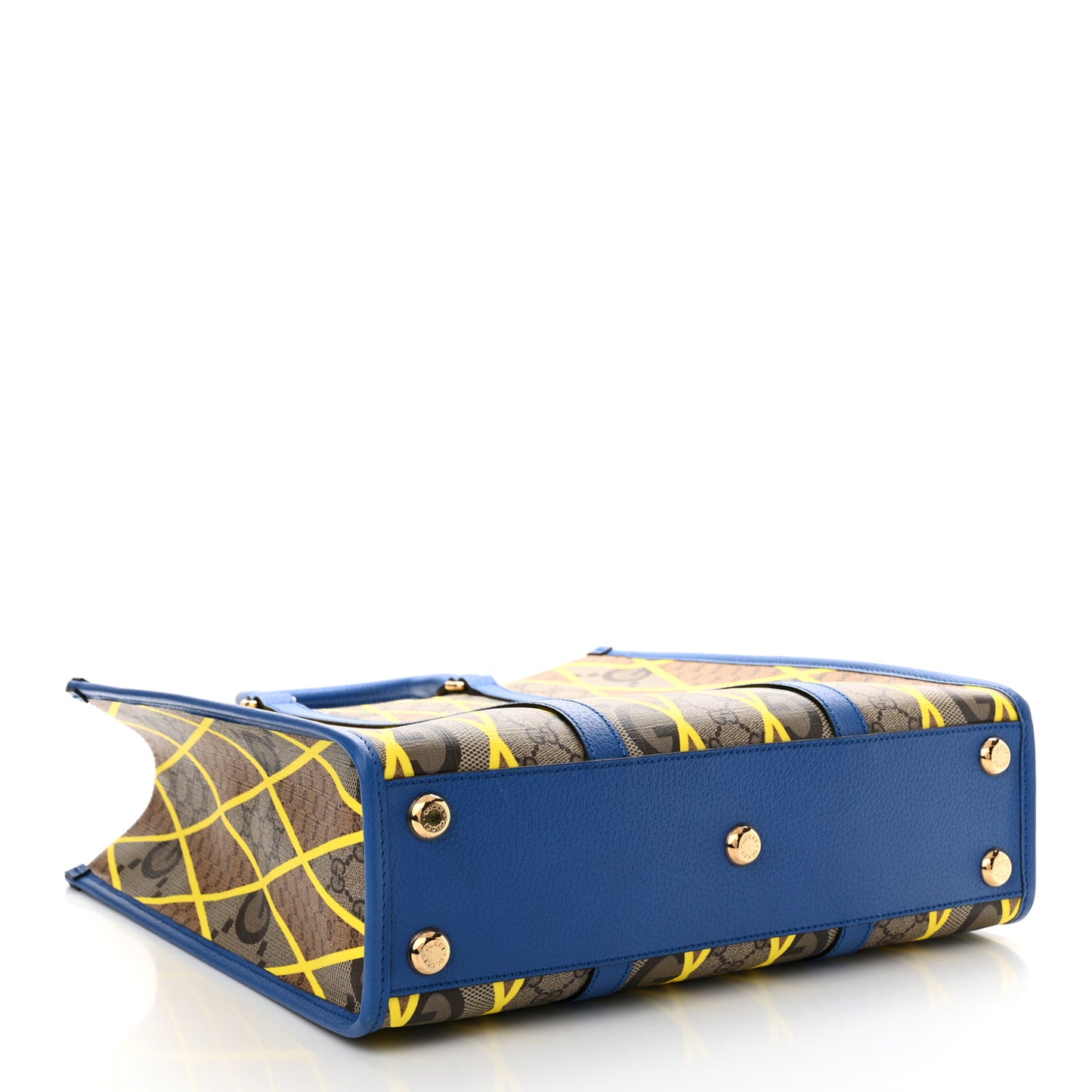 GG Supreme Monogram Mix Textured Dollar Calfskin Rhombus Inlay Large Tote Bag Beige Ebony Harvest Joy Blue