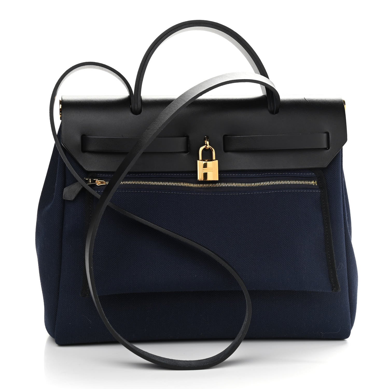 Hermes Military Toile Vache Hunter Herbag Zip PM 31 Black Bleu Indigo 4 of 13