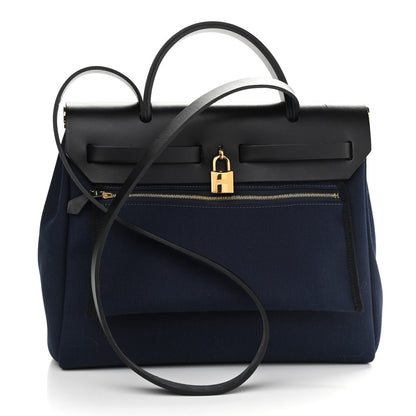 Hermes Military Toile Vache Hunter Herbag Zip PM 31 Black Bleu Indigo 4 of 13