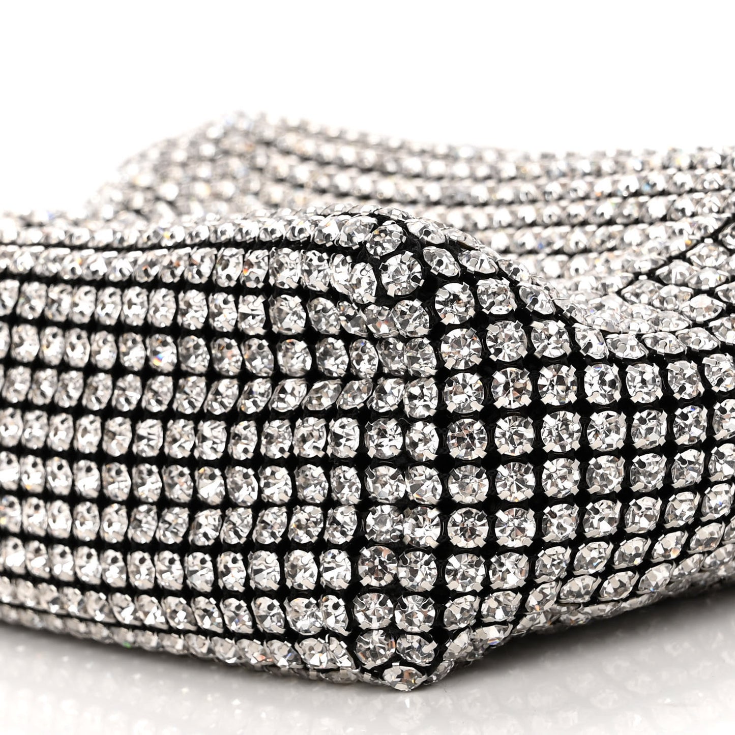 Mesh Crystal Rhinestone Mini Heiress Pouch Black Silver