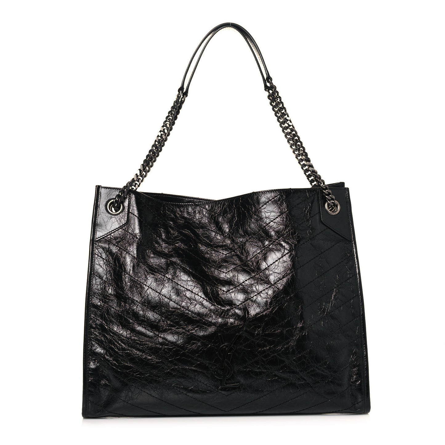 Crinkled Calfskin Matelasse Monogram Niki Shoulder Bag Black