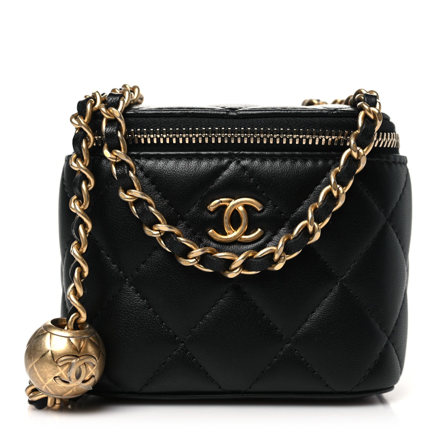 Chanel Lambskin Quilted Mini Pearl Crush Vanity Case With Chain Black 1 of 10