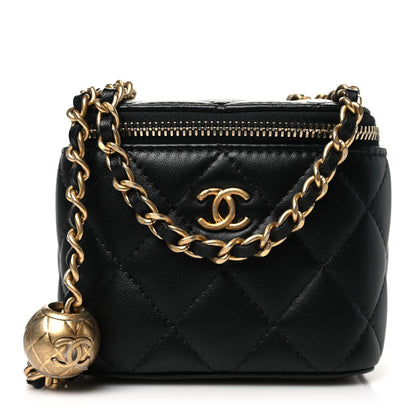 Chanel Lambskin Quilted Mini Pearl Crush Vanity Case With Chain Black 1 of 10