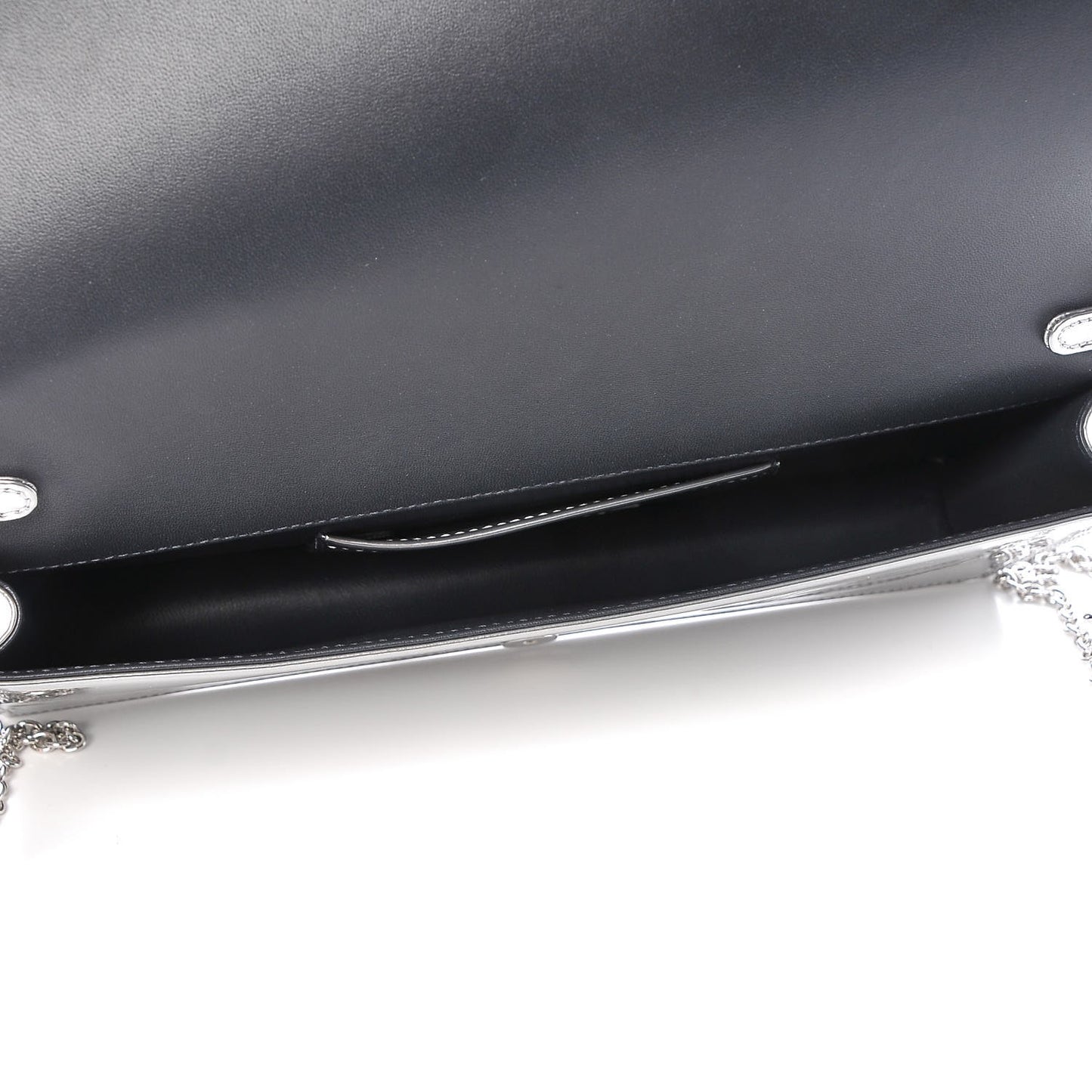 Metallic Patent Micro-Cannage Lady Dior Croisiere Chain Clutch Silver