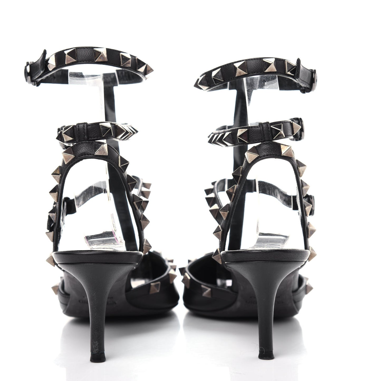 Nappa Rockstud Ankle Strap Low Heel Pumps 36.5 Black