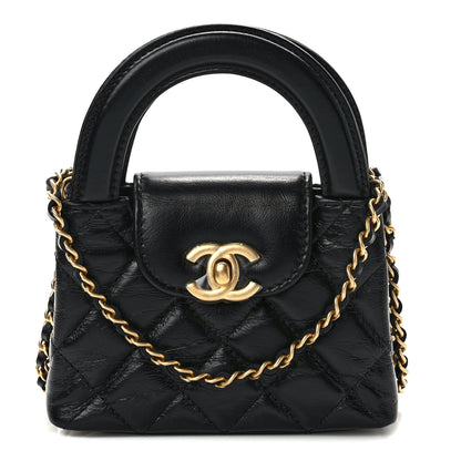 Chanel Shiny Aged Calfskin Quilted Mini Nano Kelly Shopper Black 1 of 12