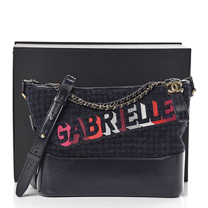 Chanel Tweed Calfskin Quilted Medium Gabrielle Hobo Black Blue 11 of 11