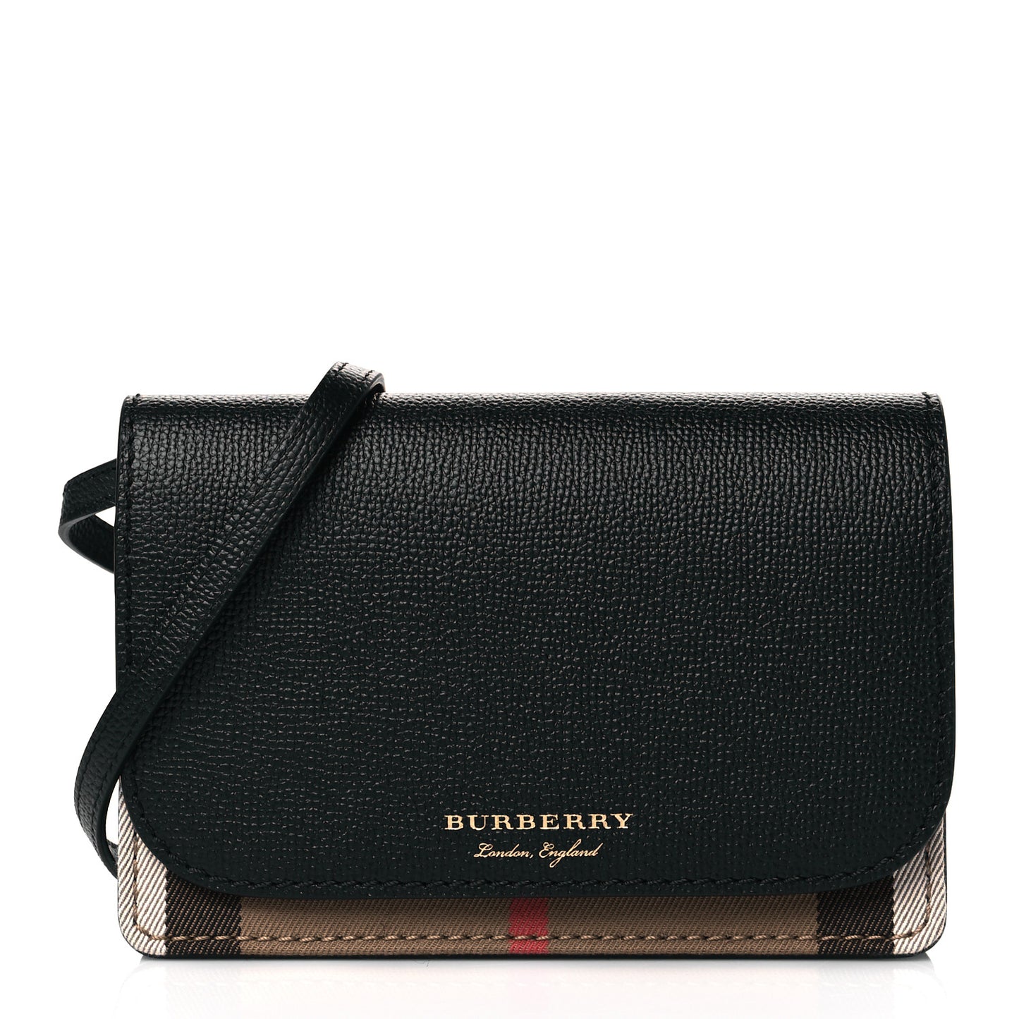 Grained Calfskin House Check Tartan Mix Hampshire Wallet On Chain Black