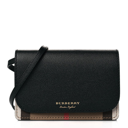 Burberry Grained Calfskin House Check Tartan Mix Hampshire Wallet On Chain Black 1 of 9