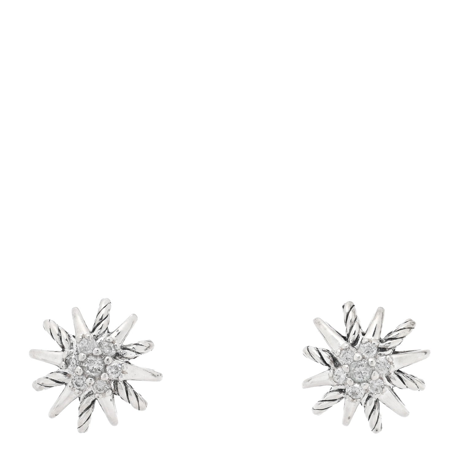 David Yurman Sterling Silver Diamond 10mm Petite Starburst Earrings 1 of 4