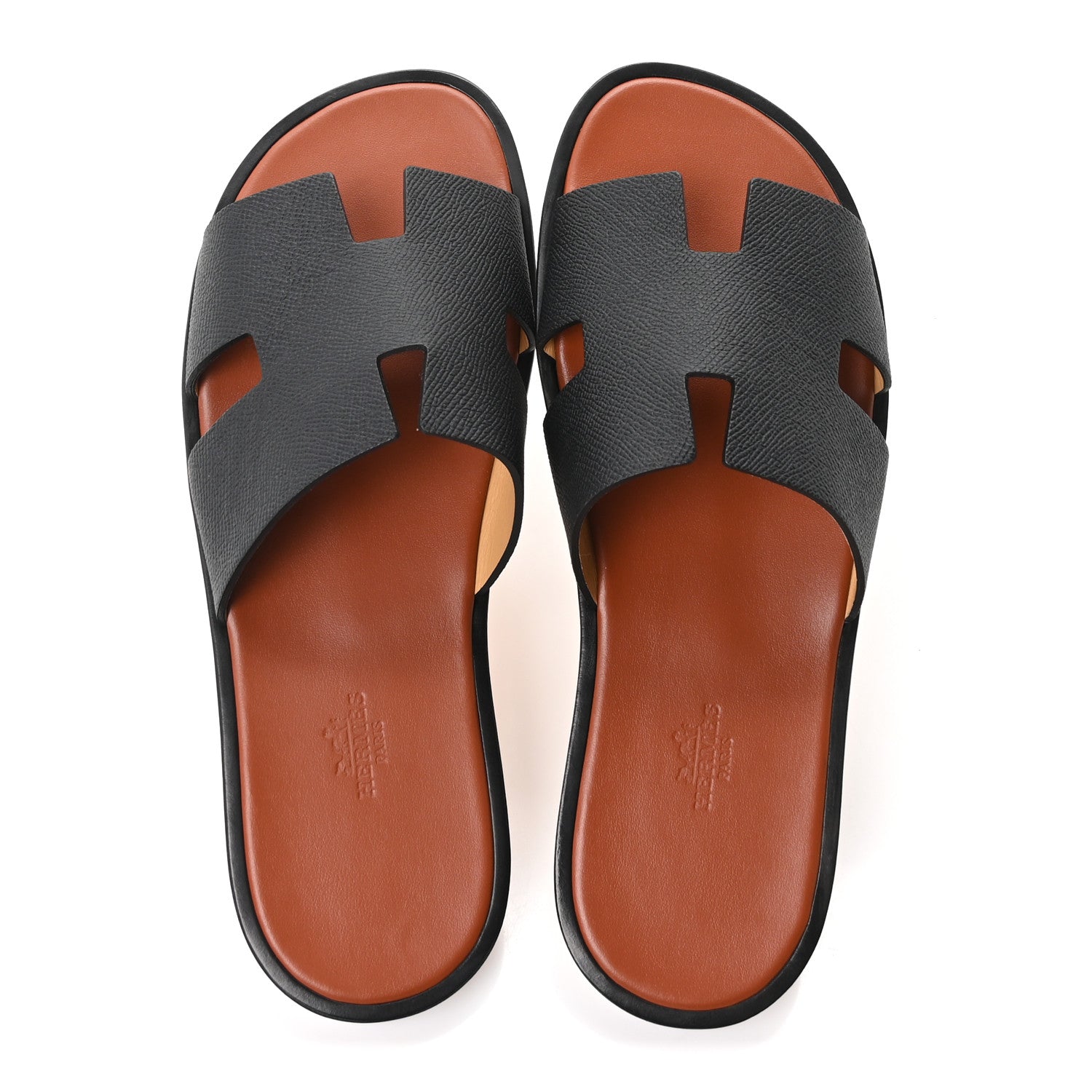 Hermes Epsom Mens Izmir Sandals 44 Etoupe Marine 42 Black Brique 2 of 10
