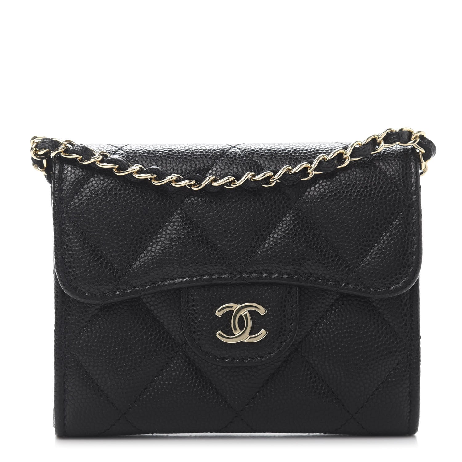 Chanel Caviar Quilted Flap Card Holder On Chain Black 1 of 11