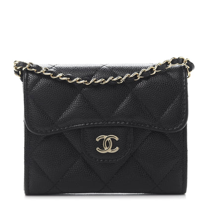 Chanel Caviar Quilted Flap Card Holder On Chain Black 1 of 11