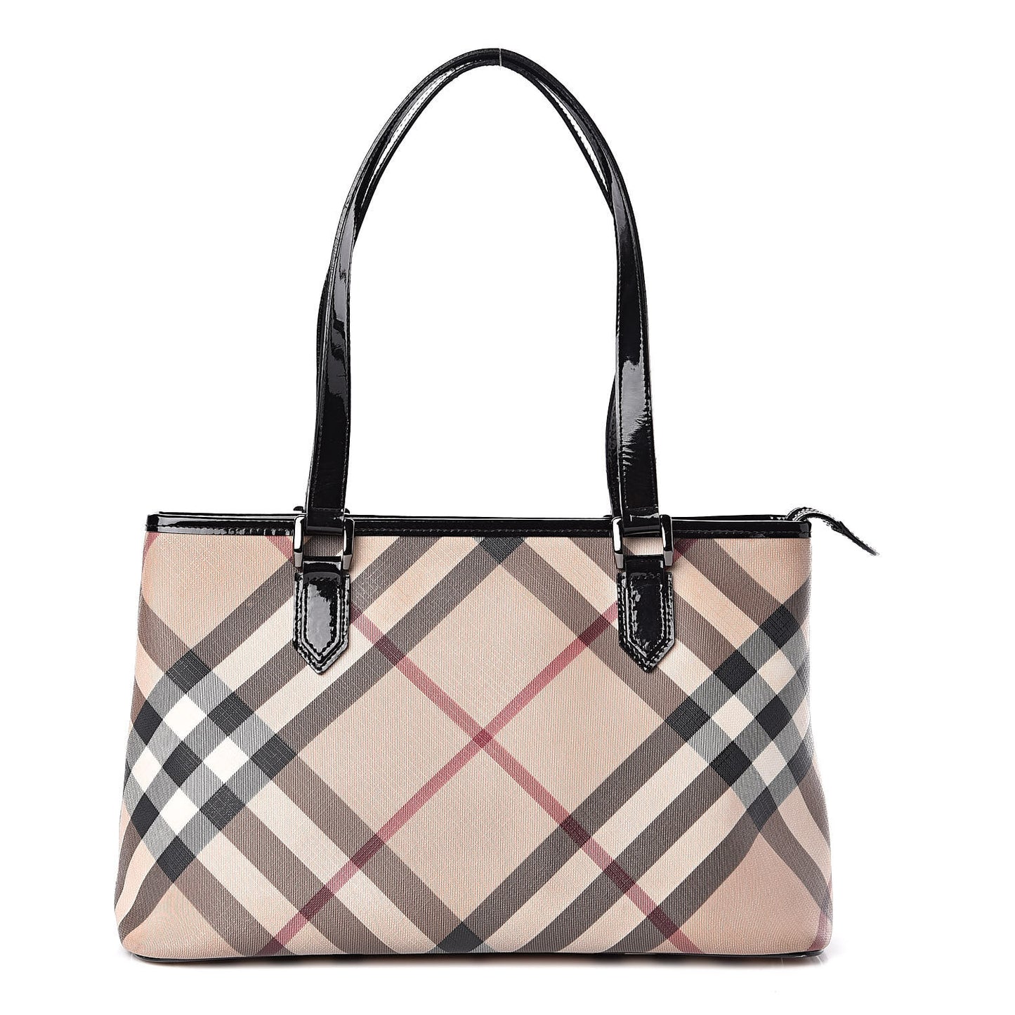 Patent Trim Nova Check Shopper Tote Black