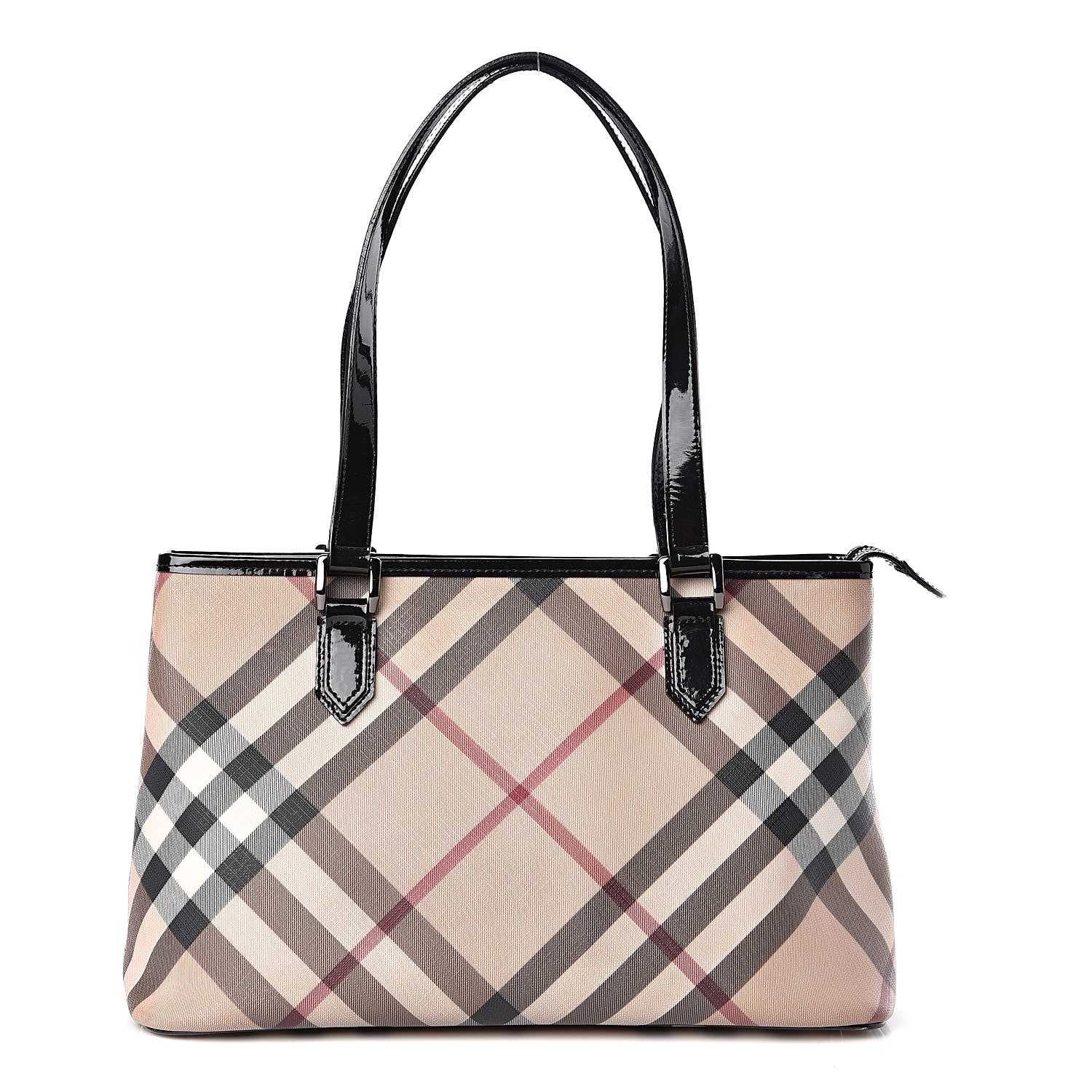 Burberry Patent Trim Nova Check Shopper Tote Black 1 of 14