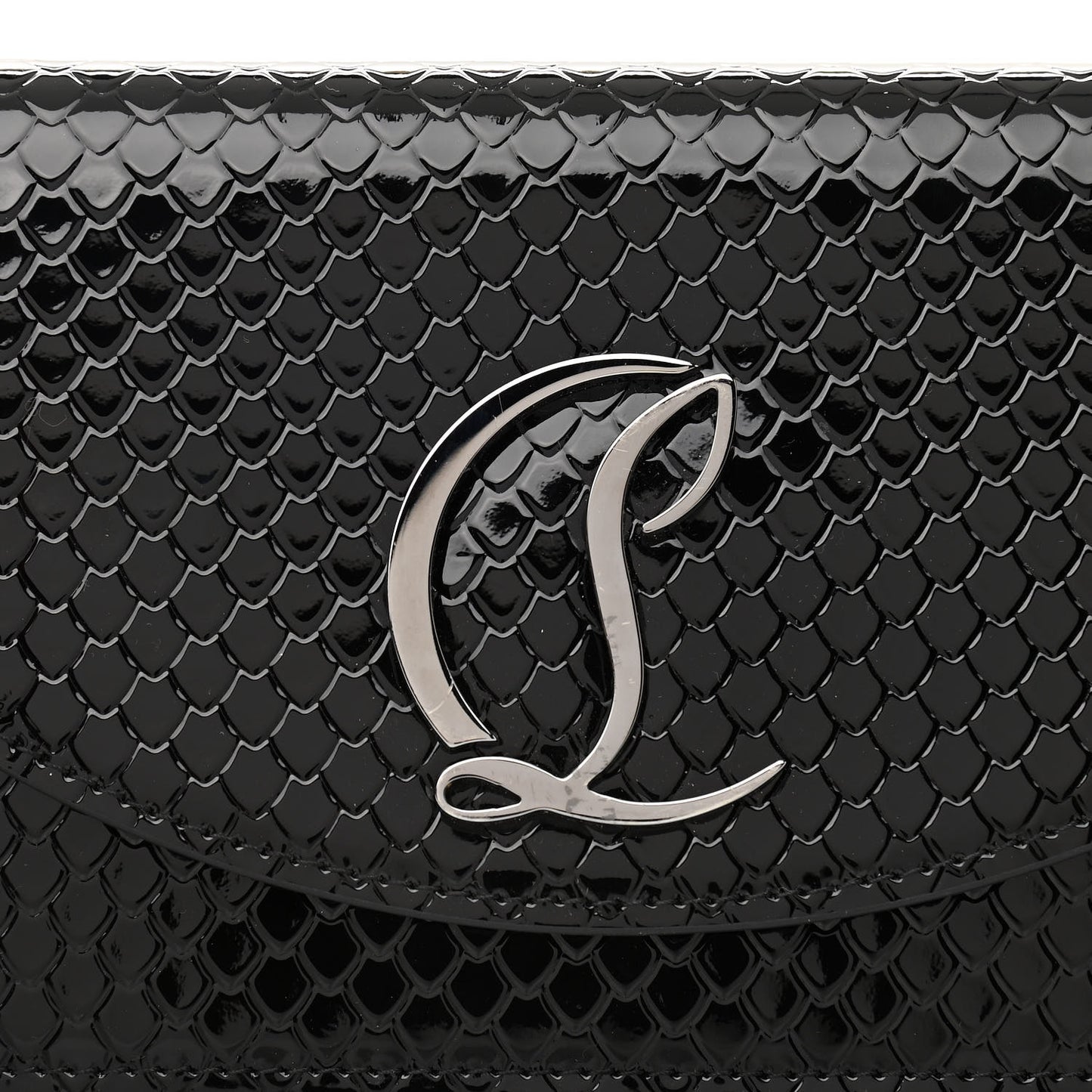 Patent Embossed Python Loubi54 Crossbody Clutch Black
