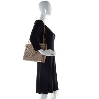 Saint Laurent Grain De Poudre Large Tri-Quilt Monogram Satchel Dark Beige 2 of 14