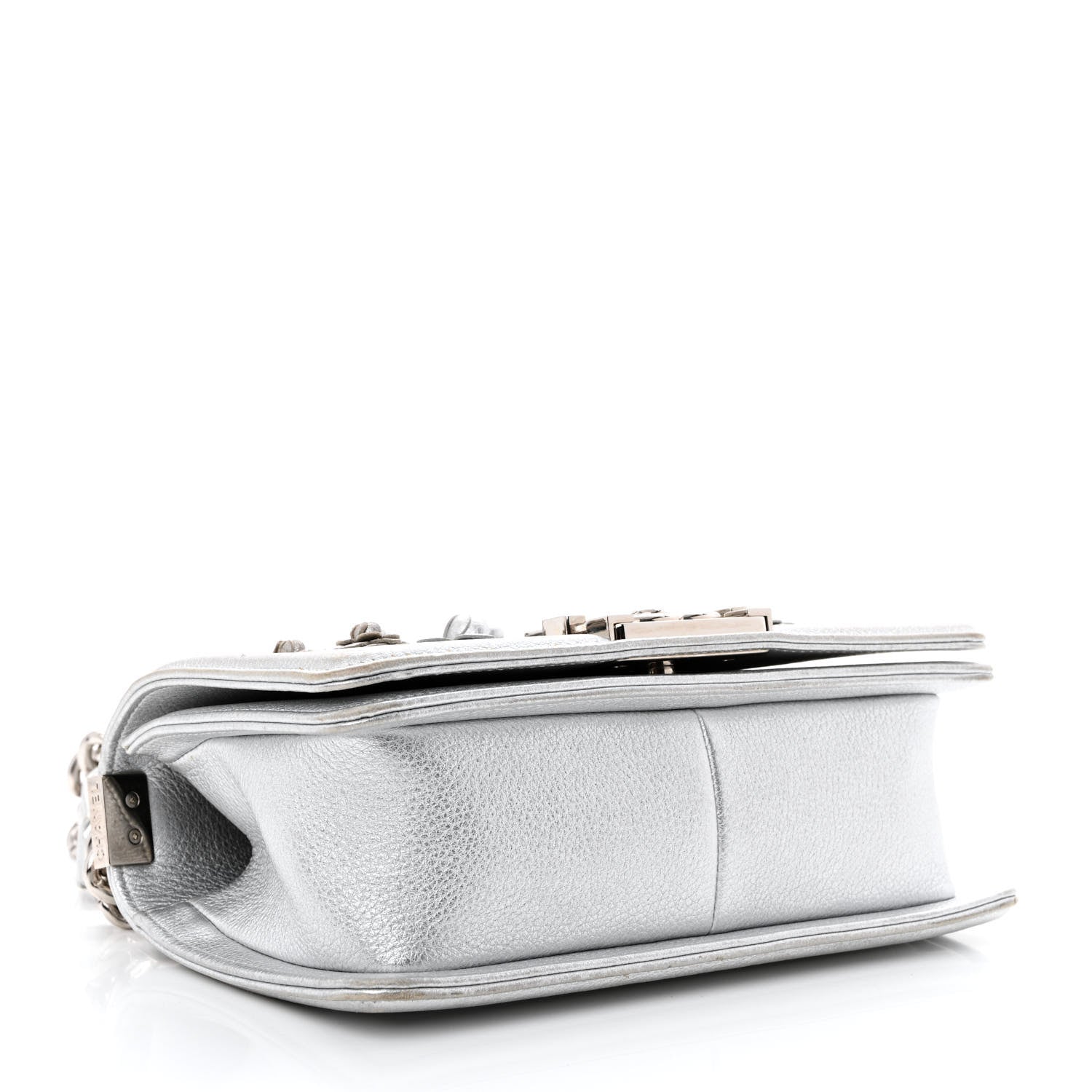 Chanel Metallic Calfskin Camellia Quilted Small Boy Flap Silver 4 of 10
