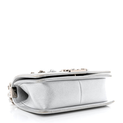 Chanel Metallic Calfskin Camellia Quilted Small Boy Flap Silver 4 of 10