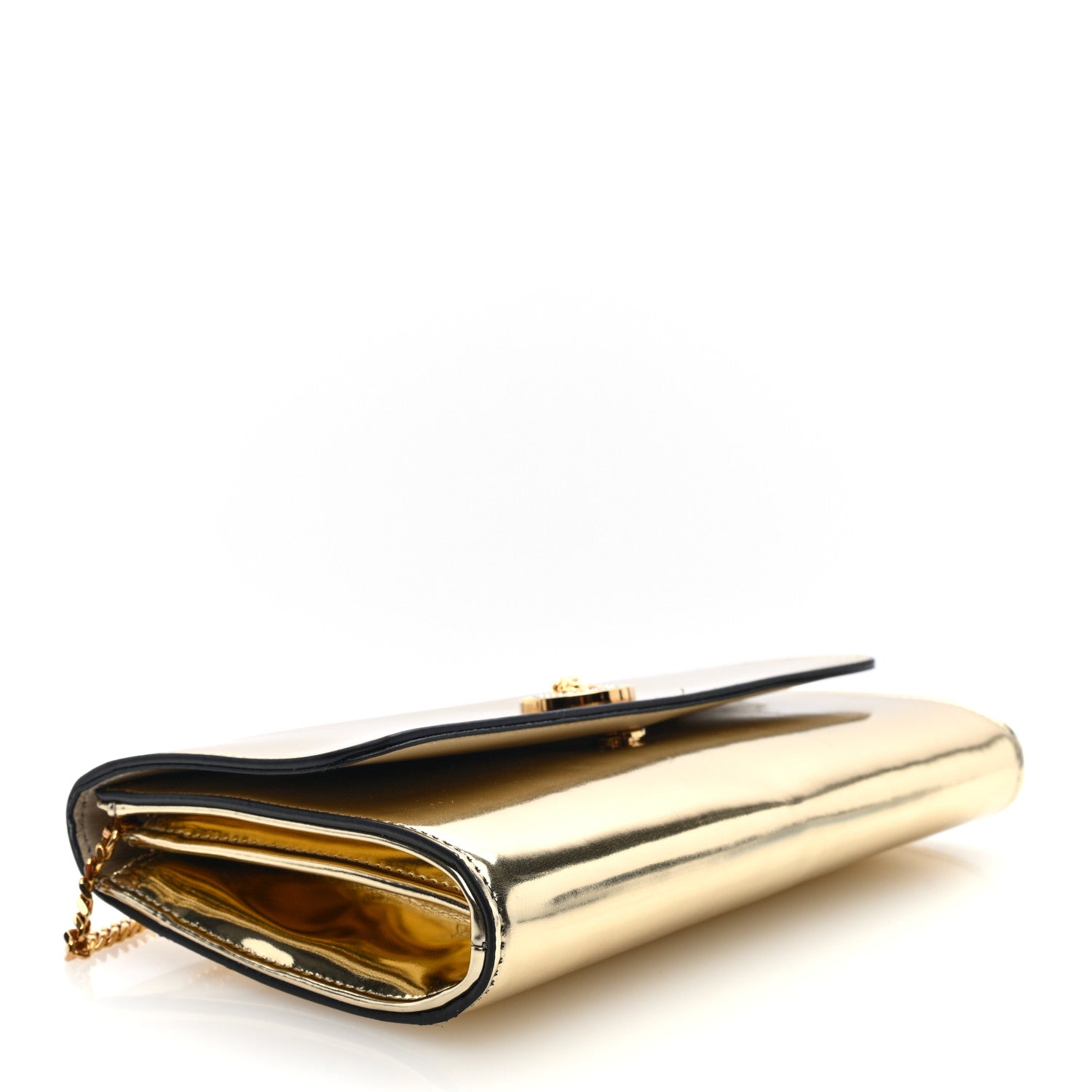 Versace Metallic Calfskin Crystal Medusa Wallet On Chain Gold 4 of 9