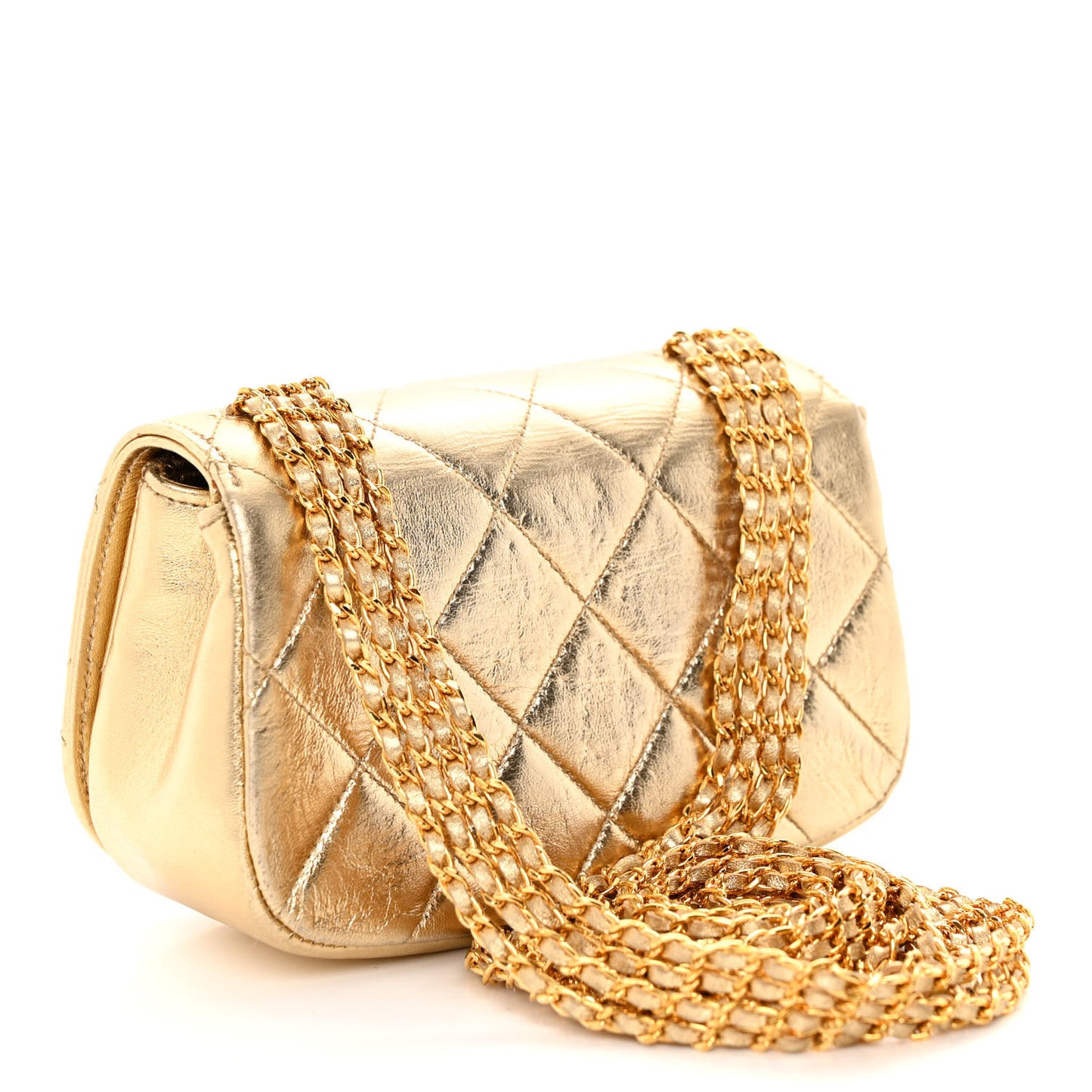 Metallic Lambskin Quilted Multi Chain Single Flap Gold