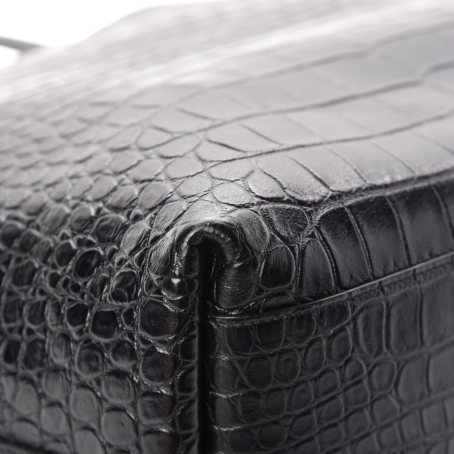 Calfskin Crocodile Embossed Bold Shopper Tote Black