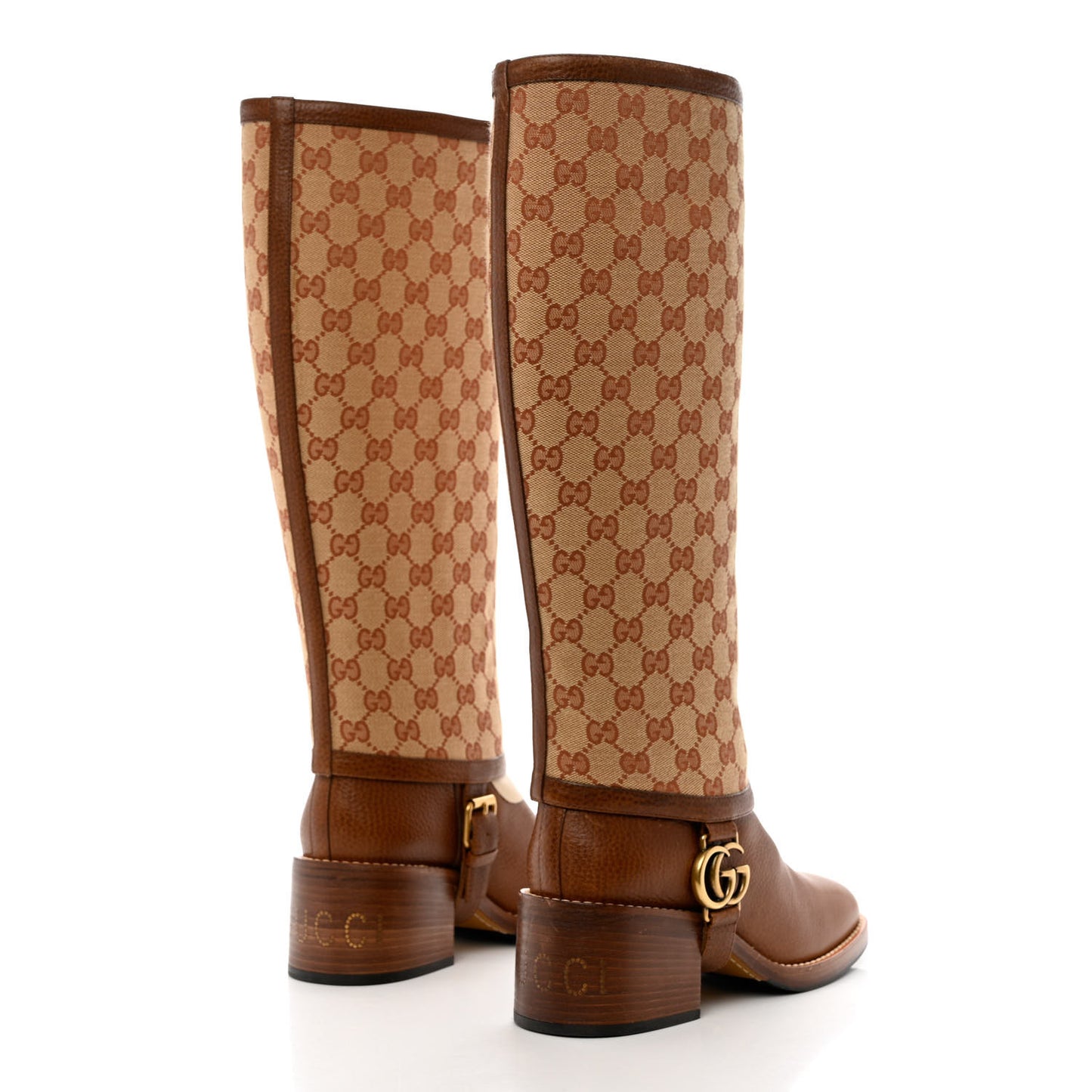 GG Monogram Calfskin Lola Tall Boots 38 Beige Ruggine Cuir