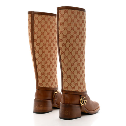Gucci GG Monogram Calfskin Lola Tall Boots 38 Beige Ruggine Cuir 4 of 13