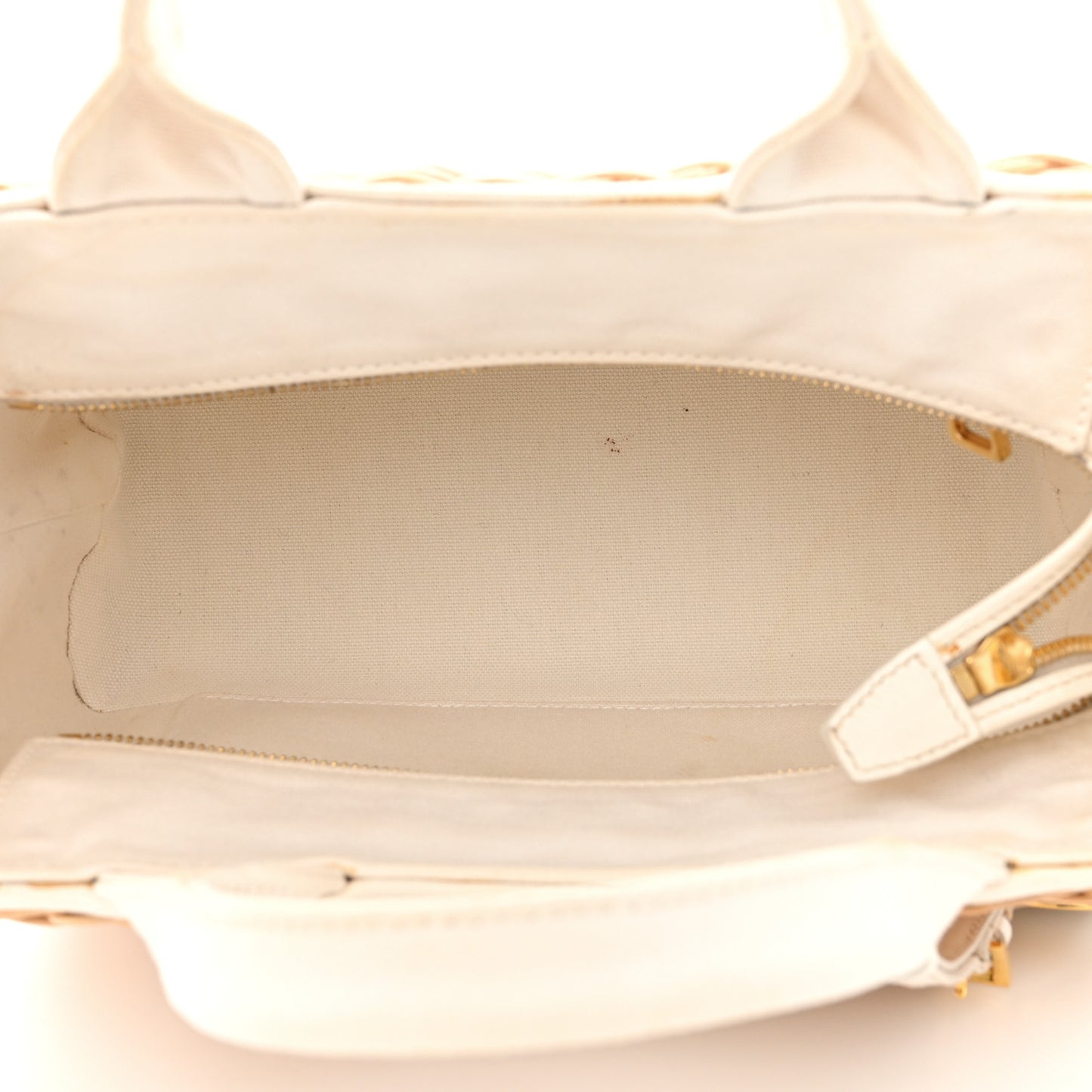 Canvas Wicker Shoulder Bag White Tan