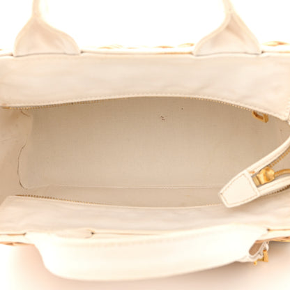 Prada Canvas Wicker Shoulder Bag White Tan 5 of 14