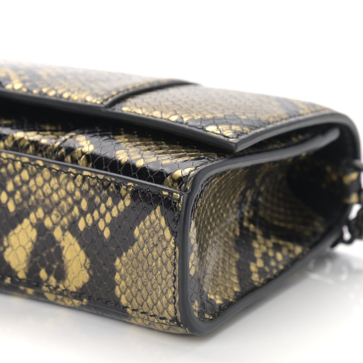 Metallic Calfskin Snake Effect Hourglass Chain Bag Gold Black
