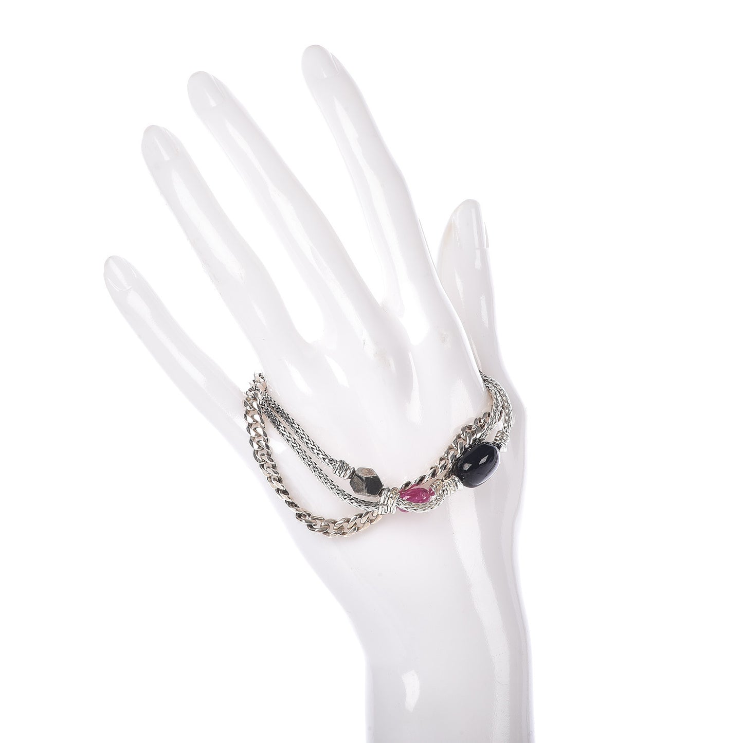 X Adwoa Aboah Sterling Silver Tourmaline Pyrite Onyx Three Row Bracelet