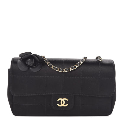 Chanel Satin Chocolate Bar Quilted Camellia Rectangular Mini Flap Black 1 of 10