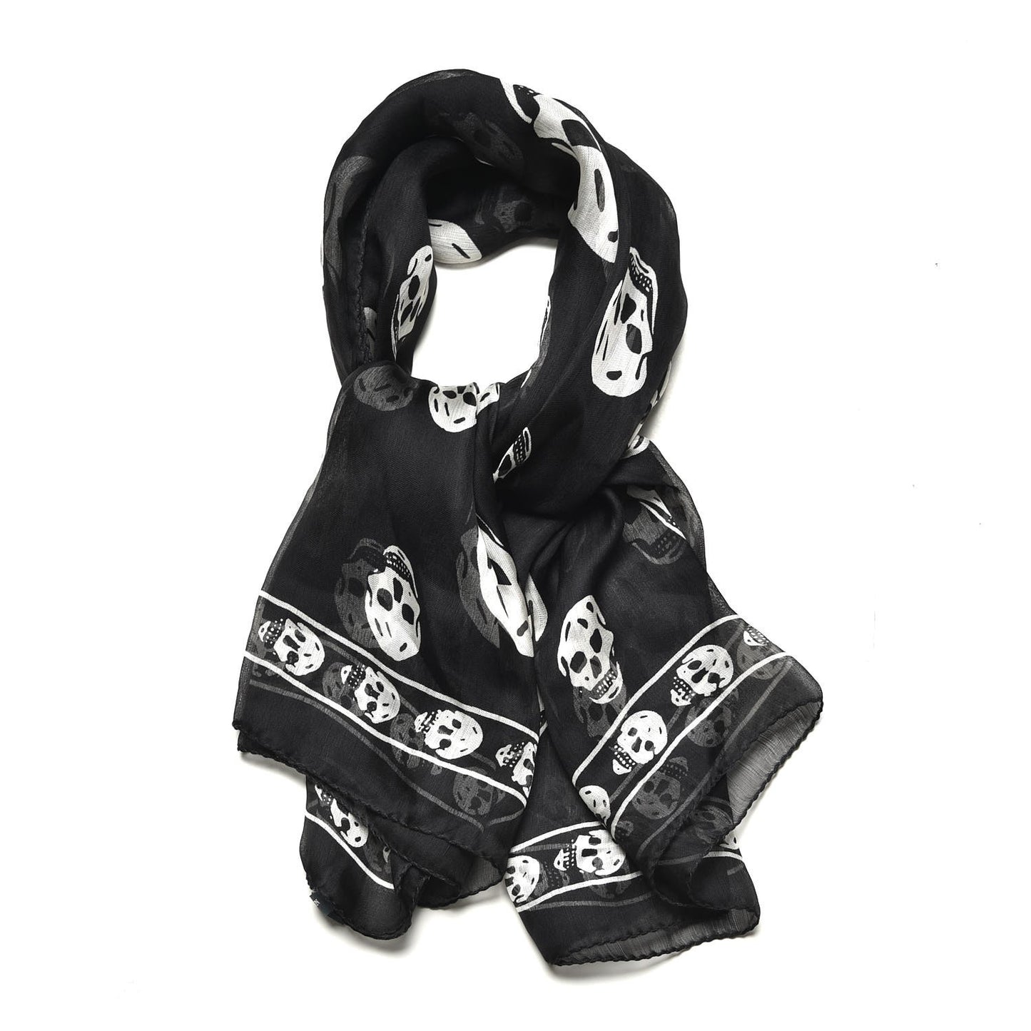 Silk Chiffon Skull Scarf Black Ivory